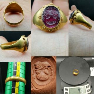 High Carat Gold Lovely Ring Ancient Roman Garnet king seal stone 32 2