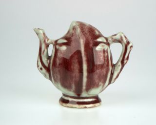 Antique Chinese Famille Flambe Peach Shape Porcelain Cadogan Wine Pot Teapot