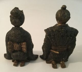 GREAT ANTIQUE JAPANESE BRONZE STATUES MAN & WOMAN 11” tall 5