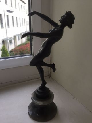 Art Deco Cast Bronze Dancing Lady Figure Solid Onyx Base