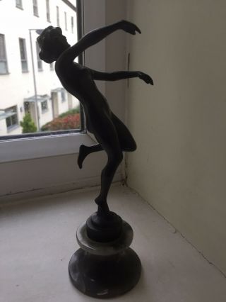 ART DECO CAST BRONZE DANCING LADY FIGURE SOLID ONYX BASE 4