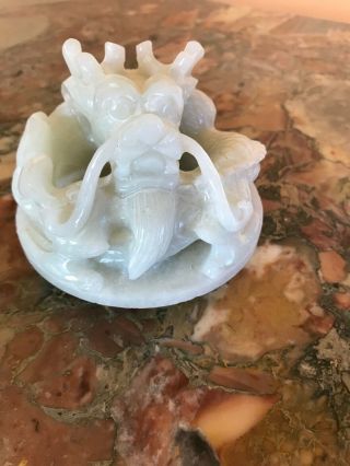 LARGE OLD CHINESE CARVED CELADON JADE TRI - POD CENSER AND COVER 16 