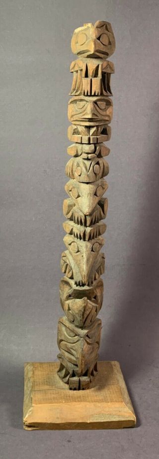 Northwest Coast Carved Wood Totem Pole - 13 7/8 " - Haida,  Tlingit