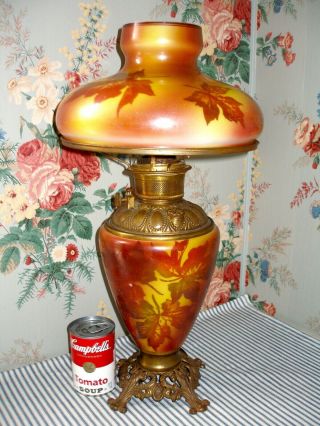 C.  1910 Consolidated Fall Leaves Gwtw Parlor Banquet Lamp,  Victorian Antique