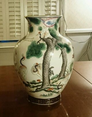 Chinese Porcelain Vase Redtop Cranes Pine Scene Machu / Character Mark