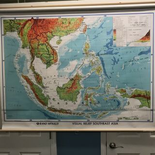 Large Wall School Map Southeast Asia Visual Relief Rand Mcnally Retractable Laos