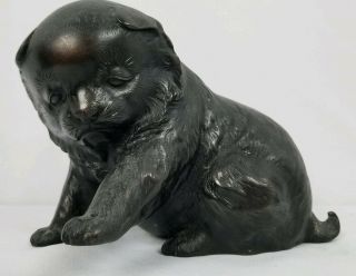 Antique Meiji Japanese Bronze Signed Cat Kitten Puppy Sculpture Heavy