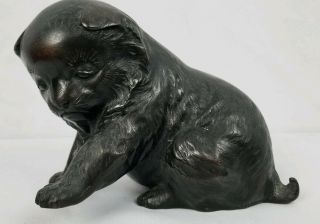 Antique Meiji Japanese Bronze Signed Cat Kitten Puppy Sculpture Heavy 5