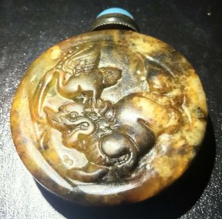 Big Heavy Old Chinese Carved Antique Jade Snuff Bottle 18th/19th Rare
