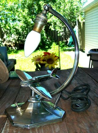 CHROME ART DECO WW11 SPITFIRE AIRPLANE TABLE LAMP 11.  25 