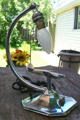 CHROME ART DECO WW11 SPITFIRE AIRPLANE TABLE LAMP 11.  25 