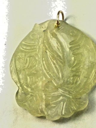 Vintage China White Jade & 14K Gold Koi Fish Pendant Destiny Hand Carved 2