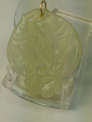 Vintage China White Jade & 14K Gold Koi Fish Pendant Destiny Hand Carved 4