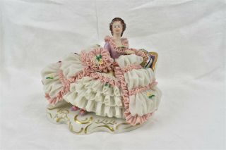 Martha Budich Dresden Lace Figurine Victorian Woman Lounging Porcelain Germany