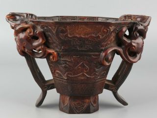 Chinese Exquisite Hand - Carved Beast Carving Ox Horn Cup