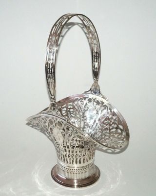 Vintage Us Sterling Silver Large Pierced Bowl W.  Basket Handle By Watson (cwo)