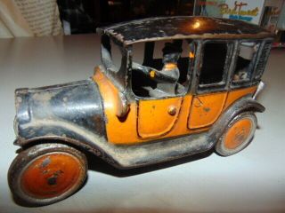 Antique Vintage Friedag Cast Iron Arcade Yellow Taxi Cab 1920 