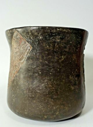 REPRO Pre - Columbian Maya Mayan Blackware Pottery Incised God Cylinder Vase 5