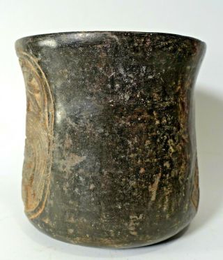 REPRO Pre - Columbian Maya Mayan Blackware Pottery Incised God Cylinder Vase 6