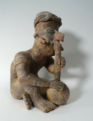 Repro Repaired Vintage Precolumbian Pottery Nayarit Redware Seated Smoker Statue