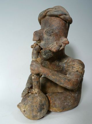 REPRO Repaired Vintage PreColumbian Pottery Nayarit Redware Seated Smoker Statue 2