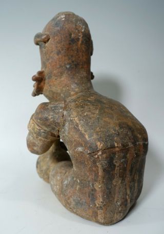 REPRO Repaired Vintage PreColumbian Pottery Nayarit Redware Seated Smoker Statue 3