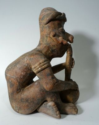 REPRO Repaired Vintage PreColumbian Pottery Nayarit Redware Seated Smoker Statue 4