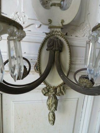 GORGEOUS PAIR Old Vintage SCONCES Cream & Gold Frames Dripping Crystals FRENCH 5