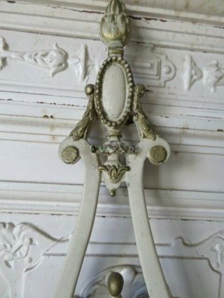 GORGEOUS PAIR Old Vintage SCONCES Cream & Gold Frames Dripping Crystals FRENCH 7