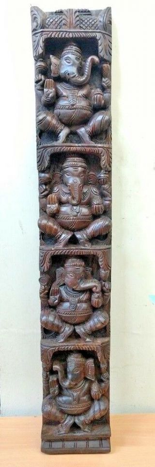 Hindu Ganesha Wall Vertical Panel Vintage Sculpture Ganesh Wooden Home Art Uk