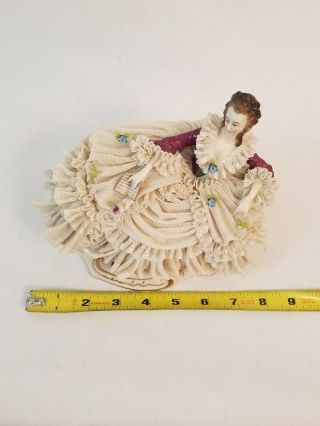 Antique Sitzendorf Dresden Lace Lady w/ Book Early 1900 ' s Figurine Germany 2