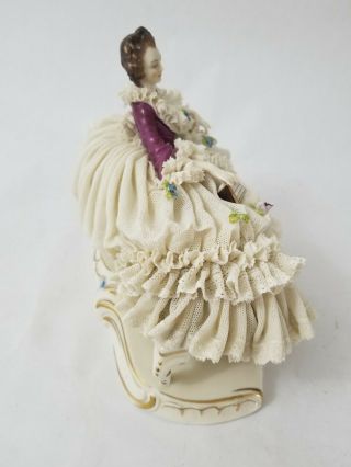 Antique Sitzendorf Dresden Lace Lady w/ Book Early 1900 ' s Figurine Germany 9