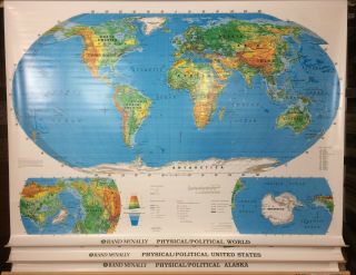 Rand Mcnally World,  United States & Alaska Pull Down Physical Political 3 Maps