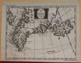 Greenland & Iceland 1770 Jacques Nicolas Bellin Antique Copper Engraved Map