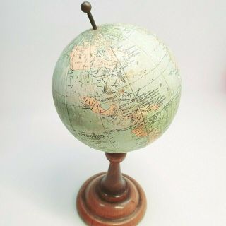 Antique World Globe Small 10 Inch Tall Hungary On Wood Stand Vintage 1930 