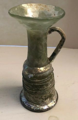Roman Glass Juglet 4 " Tall And 2 " Wide At Base Circa 100 Bc To 00 Ad