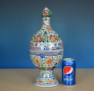 Magnificent Antique Chinese Wucai Porcelain Vase Incense Burner Marked Xuande