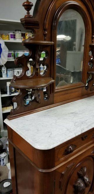 Victorian Ornate Buffet Sideboard with Mirrored Topper Marble Top 10