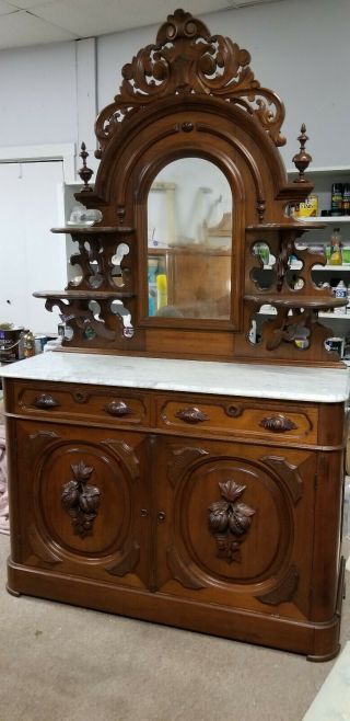 Victorian Ornate Buffet Sideboard With Mirrored Topper Marble Top