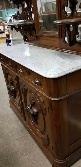 Victorian Ornate Buffet Sideboard with Mirrored Topper Marble Top 2