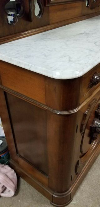 Victorian Ornate Buffet Sideboard with Mirrored Topper Marble Top 8