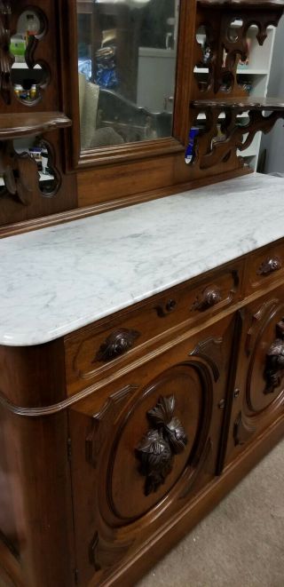 Victorian Ornate Buffet Sideboard with Mirrored Topper Marble Top 9