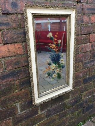 Antique Victorian Gilt Framed Hall Mirror With Hand Painted Flower Bouquet