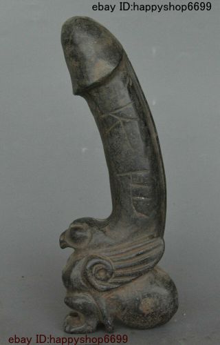 11 " Chinese Hongshan Culture Stone Jade Carving Genitals Penis Bird Beast Statue