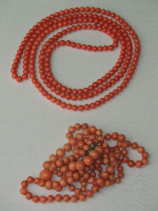 42,  5 gr.  natural red salmon coral necklace rare ca.  1900 best quality 7
