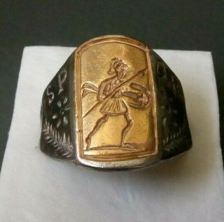 Antique Ancient Roman Silver Ring Marked Mars Spqr Inlaid 24k Thick Gold Plate