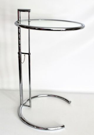 Eileen Gray Vtg Mid Century Modern Chrome Glass Side End Coffee Table