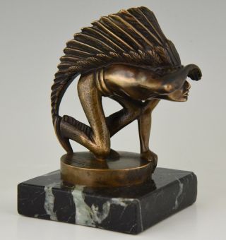 Guillaume Laplagne Art Deco bronze Indian lookout car mascot hood ornament 1930 5