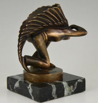 Guillaume Laplagne Art Deco bronze Indian lookout car mascot hood ornament 1930 7