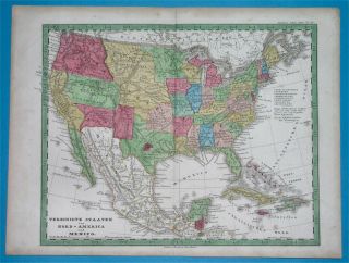 1850 Rare Map Texas - Colonies United States Florida York California